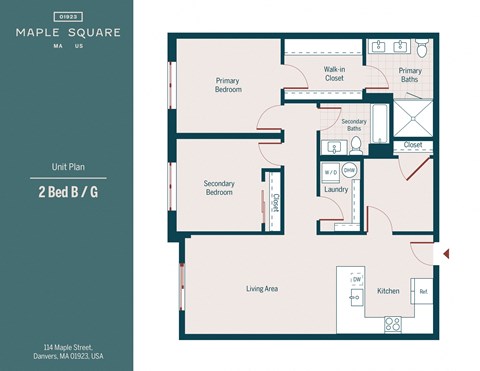 Floor plan for 2 beds, 2 baths, 1136 sqft